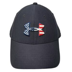 Under Armour Baseball Cap Black Blue XL American Flag Embroidered Hat Fitted